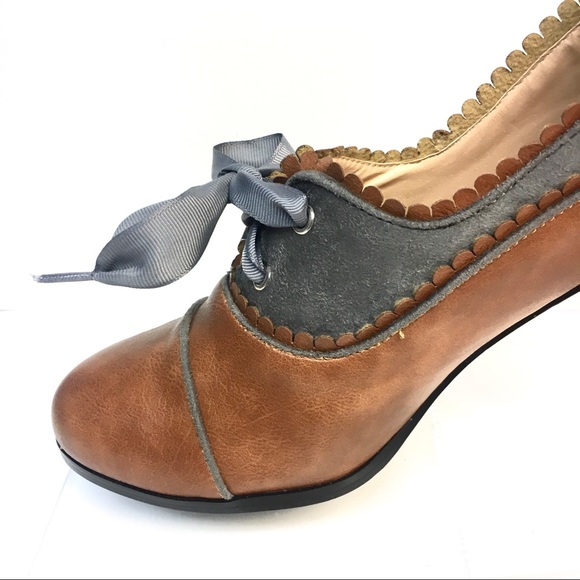 Oxford Pumps in cognac and grey w/ Ribbon Tie - Picture 7 of 8